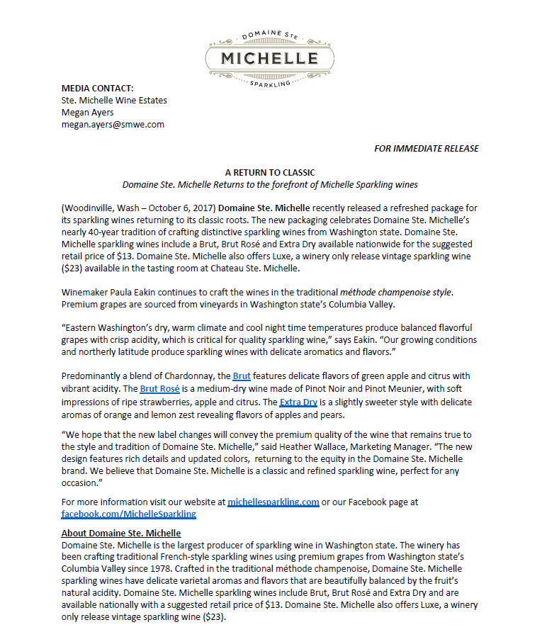 A Return to the Classic: Domaine Ste. Michelle Press Release
