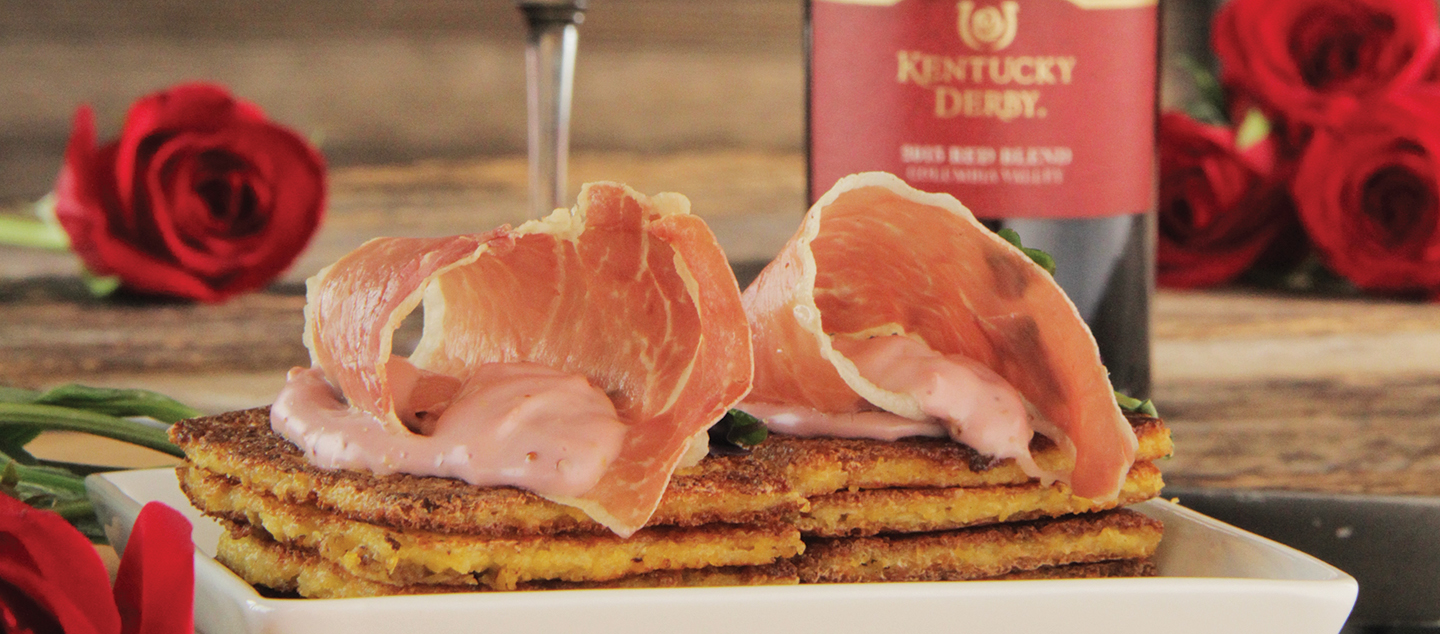 FRIED GRIT CAKES WITH PROSCIUTTO & DERBY MAYONNAISE