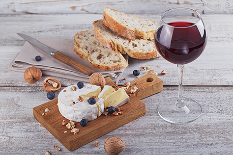 Wine and food on a table